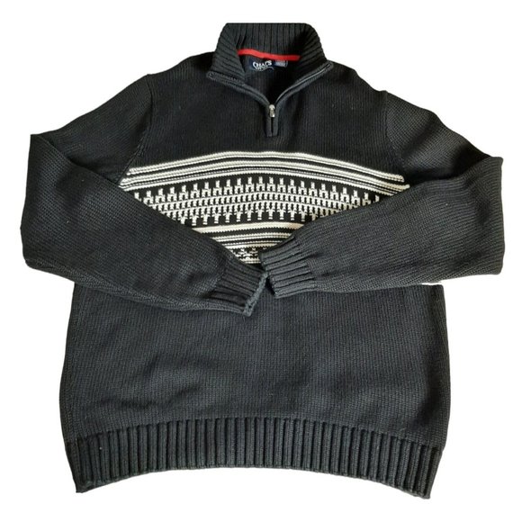CHAPS Men’s Classic 1/4 Zip Arctic Sweater Black White Knit 100% Cotton XLarge - Picture 5 of 12